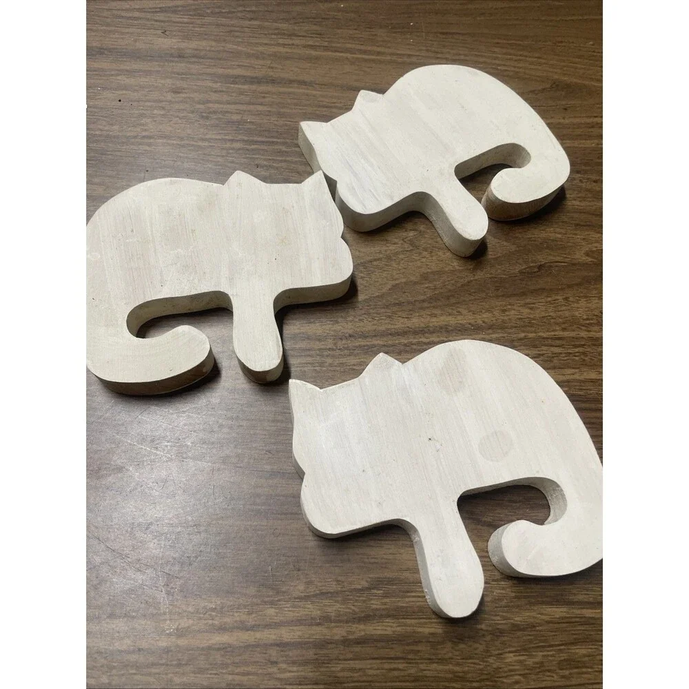 3 Solid Wooden Cat Kitten Shapes for Crafting Painting Art